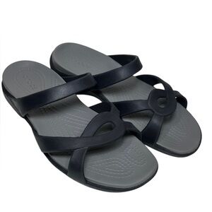 Crocs Size 10 US Meleen Twist Black Casual Strappy Slip On Slides Sandals